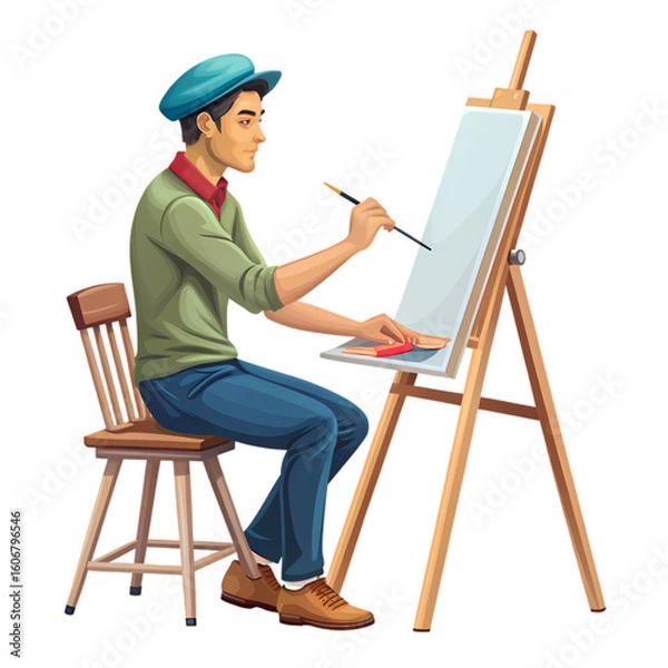 Fototapeta A Painter at Work Artist Creating Art at an Easel