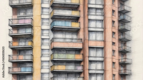 Fototapeta Modern Office Building with Glass Windows, Modern Building Illustration