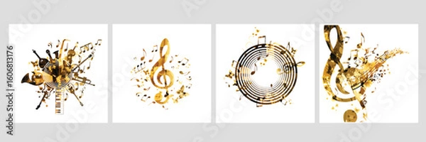 Fototapeta Music background with colorful music notes vector illustration design. Artistic music festival poster, live concert events, party flyer, music notes signs and symbols	