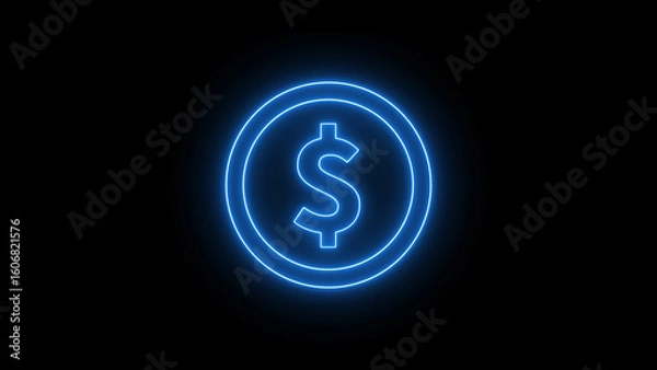 Fototapeta Abstract neon Dollar icon conceptual business background with neon circle. Glowing Neon Dollar Sign Icon. Financial Focus and Wealth Concept on Black Background neon dollar icon.