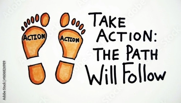 Fototapeta Footprints with Motivational Message to Encourage Personal Action