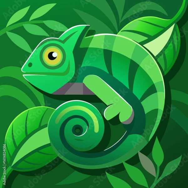 Fototapeta green chameleon on a branch