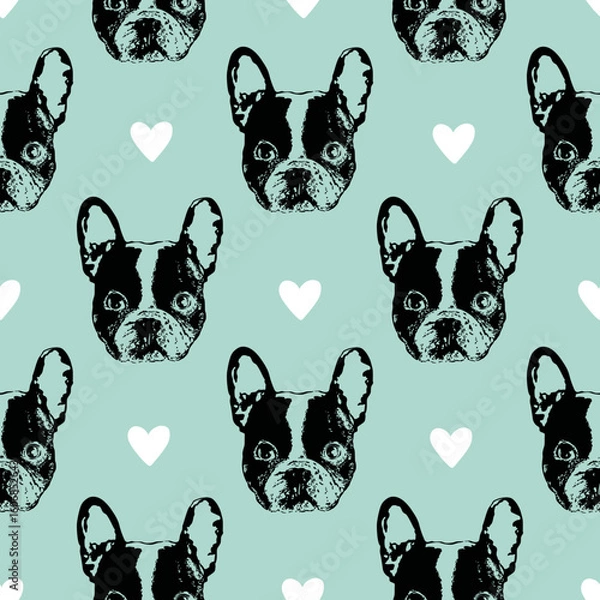 Fototapeta French Bulldog - Seamless Surface Pattern on a Mint Background