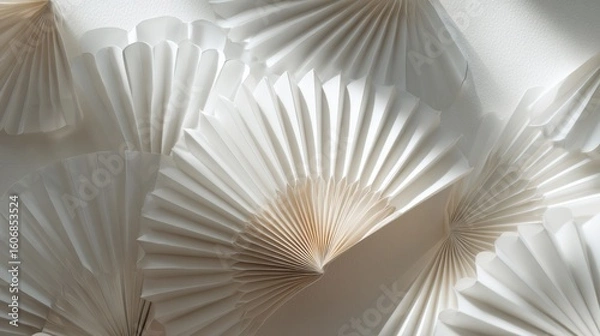 Fototapeta Artistic arrangement of paper fans creating unique textures.