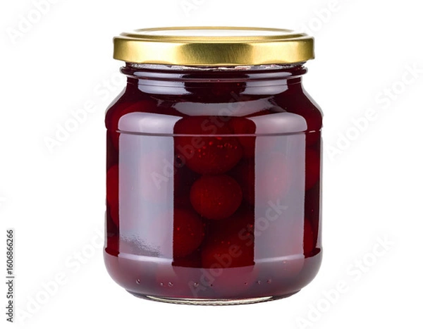 Fototapeta Jar of cherry jam isolated on a transparent background.