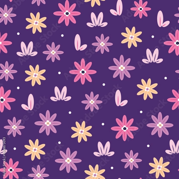Obraz Simple Exotic Floral Seamless Pattern on a Simple Violet Background