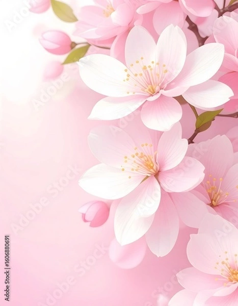 Obraz Soft pink cherry blossoms in full bloom, delicate petals and golden stamen details