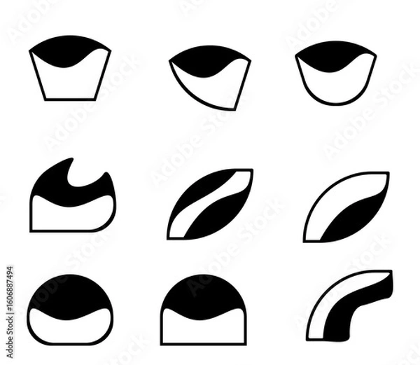 Fototapeta Bold black outline abstract shape icons with thick lines and geometric patterns, great for logo elements, branding, modern illustrations, minimalistic art, or decorative use.