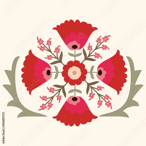 Fototapeta Circle shape suzani pattern - traditional art object in Uzbekistan. Digital patterns for textiles and fabrics. Uzbekistan culture