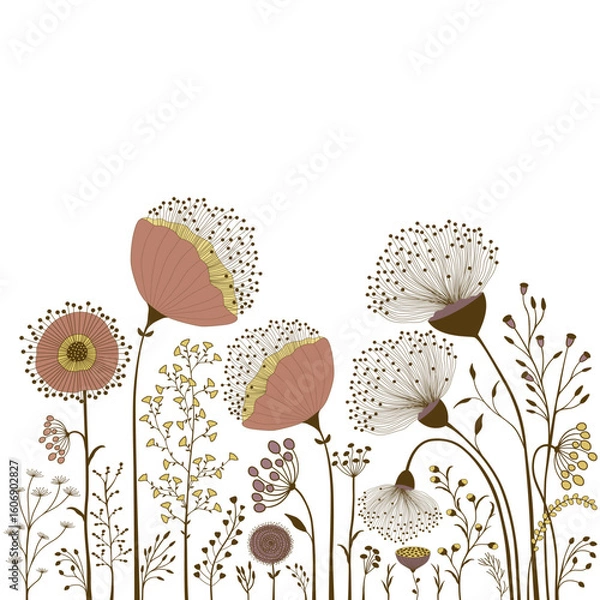 Obraz Floral card with stylized abstract flowers