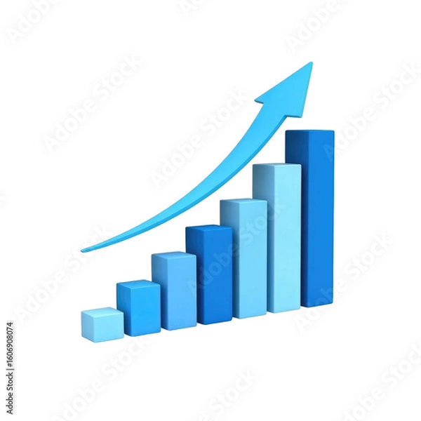 Fototapeta Blue gradient bar chart with upward arrow indicating financial growth and success in business