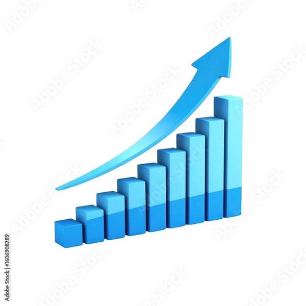 Fototapeta Blue business growth chart with upward arrow representing financial success and progress trend