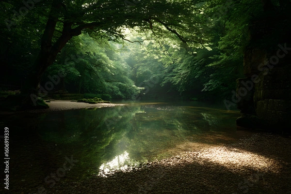Obraz Sunlit Stream: Forest Serenity