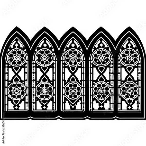 Fototapeta “Gothic Stained Glass Windows – Historic Cathedral Architecture Vector Set”