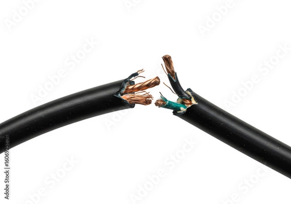 Fototapeta Black electrical power cord showing broken wires isolated on white or transparent backgrounOrange happy birthdayd. PNG