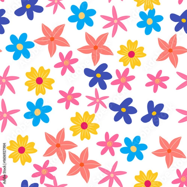 Fototapeta Seamless floral pattern with colorful blossoms, a vibrant vector illustration for spring and summer design