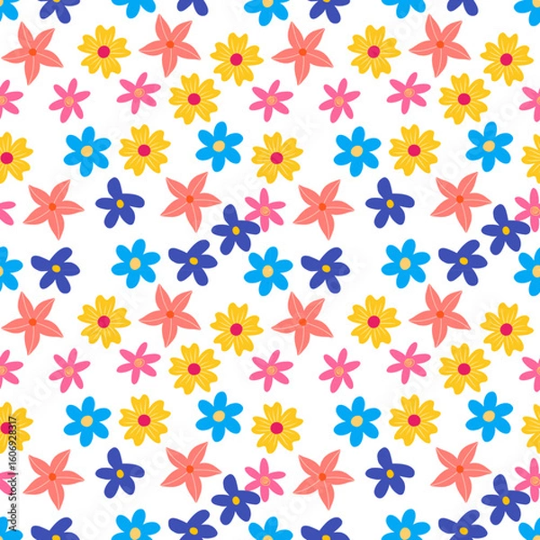 Fototapeta Seamless pattern design with colorful summer flower and tiny flowers