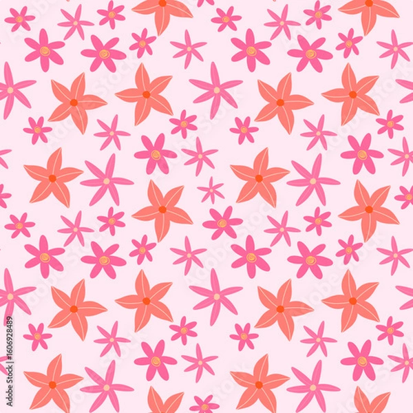Fototapeta Seamless floral pattern with pink flowers, a colorful vector illustration perfect for wallpaper design or textile art