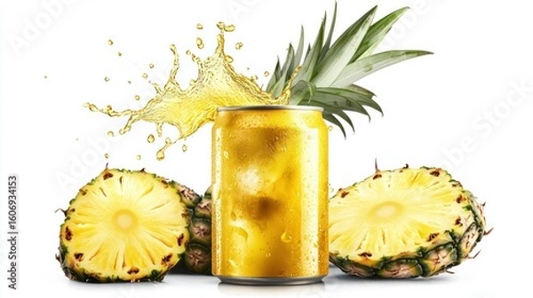 Obraz Pineapple juice in a can, splash