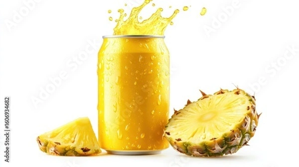 Obraz Pineapple juice can with splash