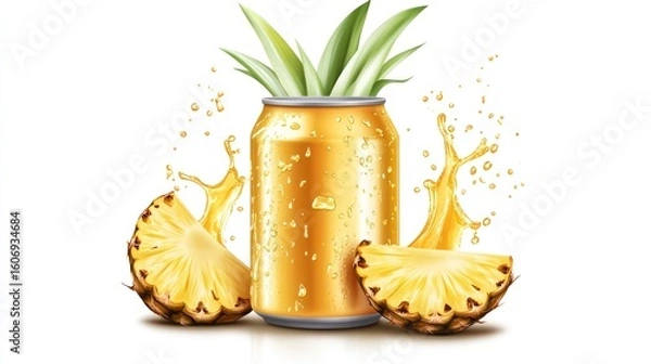 Obraz Pineapple drink can with splashes
