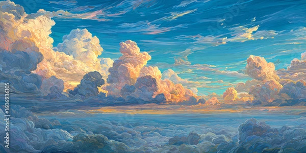 Fototapeta Golden Hour Cloudscape A Serene Aerial View