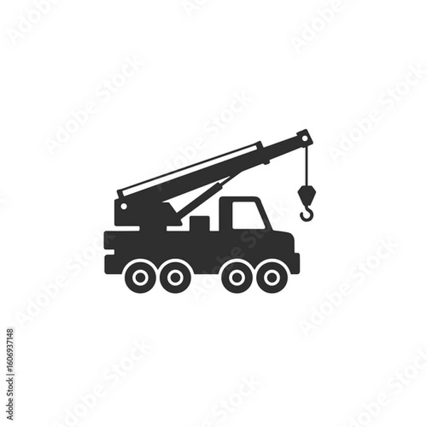 Obraz Crane truck silhouette with extended arm and hook  