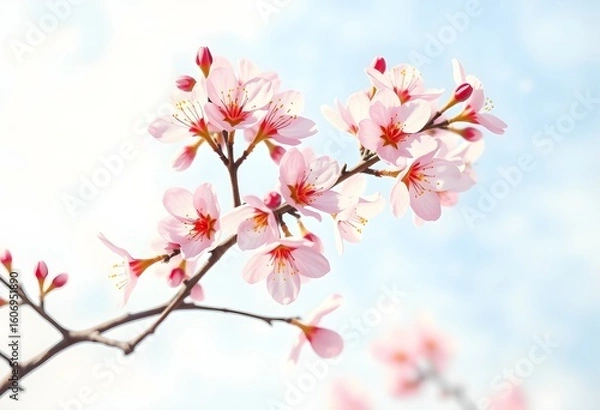Obraz Tranquil Blue Sky with Blossoming Cherry Branch