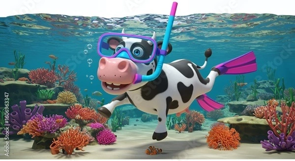 Obraz Happy cow underwater
