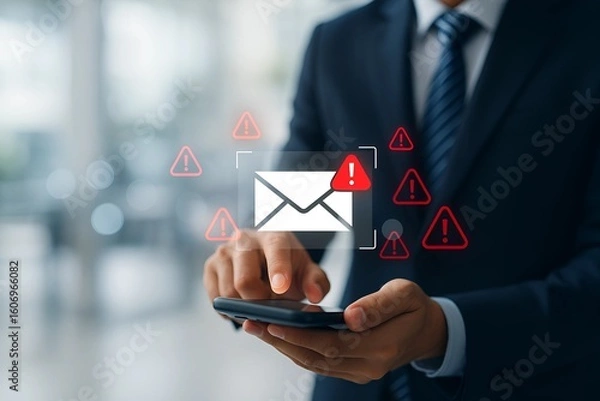 Fototapeta Email Phishing Alert in Business Communication: Cybersecurity Risk and Data Breach Warning