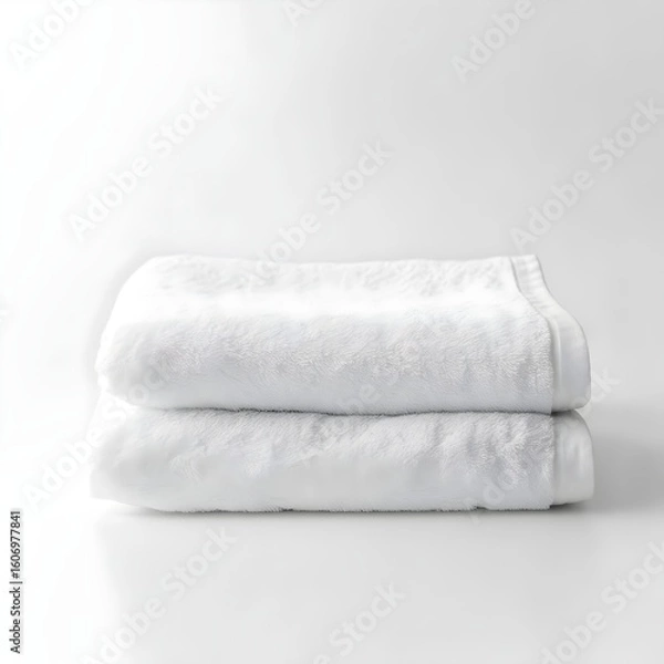 Fototapeta Soft bath towel isolated on white background, folded cotton fabric used for bathroom hygiene, spa, personal care and wellness routines