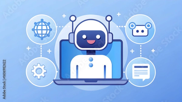 Fototapeta Flat style AI chatbot support system with white background