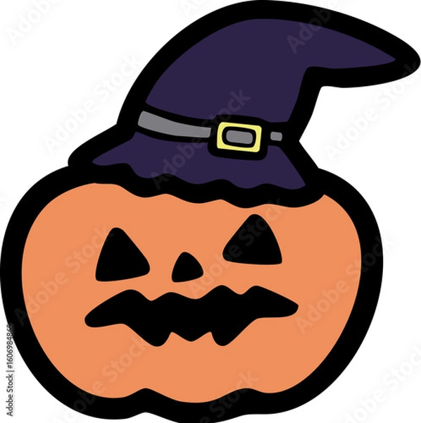 Fototapeta 魔女の帽子をかぶったジャック・オー・ランタンのイラスト