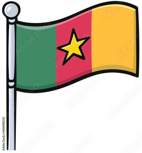Obraz Cameroon flag with green red yellow stripes and yellow star
