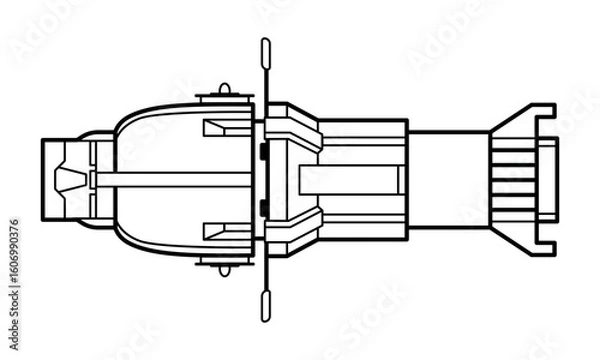 Fototapeta Profile Spotlight – Technical Line Art Illustration Detailed black and white viewed from the side. Ideal for use in stage lighting guides, educational manuals, and lighting design presentations.