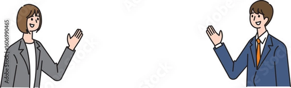 Fototapeta タイトル周りに使えるスーツ姿の若い女性とスーツ姿の若い男性
