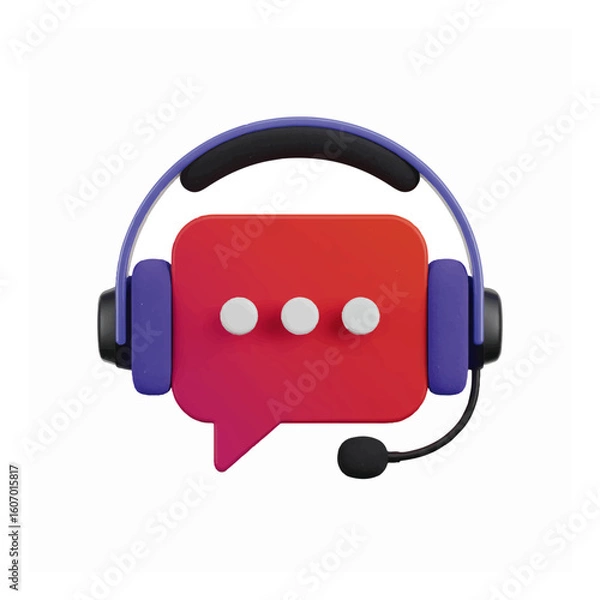 Fototapeta 3D chat support icon with headphones for customer service