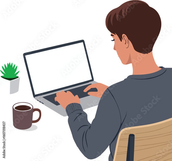 Fototapeta Businessman working on laptop computer in office