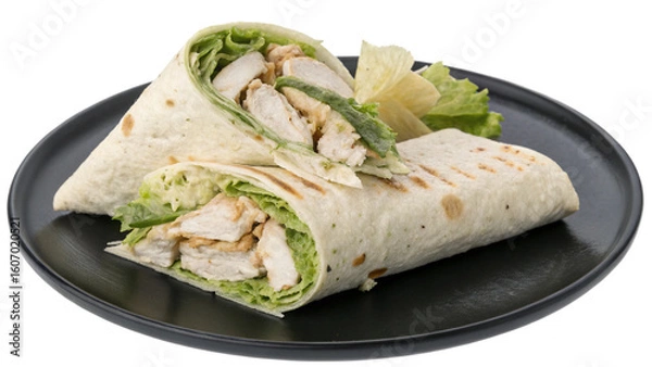 Fototapeta Chicken Caesar Wrap on Plate – PNG with Transparent Background..