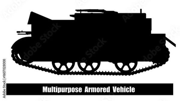 Fototapeta multi-purpose tracked armored vehicle, designed to transport machine guns, personnel, ammunition, and equipment on the battlefield. Made in silhouette version
