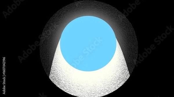 Fototapeta A simple vector graphic of an oval lens with the center in light blue and edges in dark grey on a black background. 