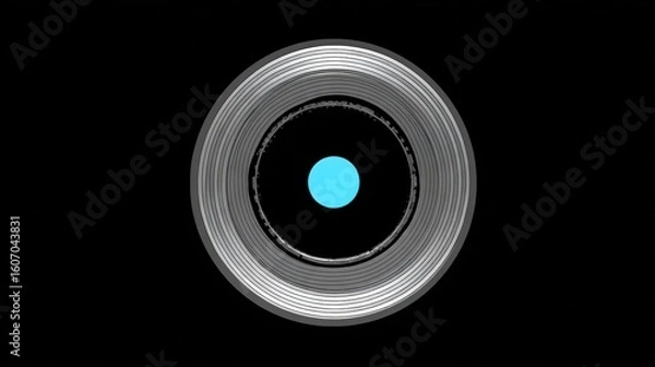 Fototapeta A simple vector graphic of an oval lens with the center in light blue and edges in dark grey on a black background. 