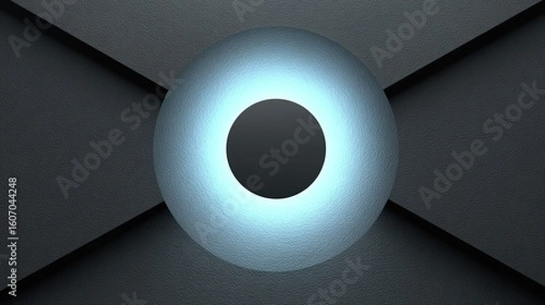 Fototapeta A simple vector graphic of an oval lens with the center in light blue and edges in dark grey on a black background. 