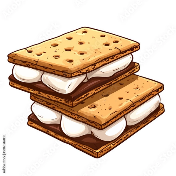 Fototapeta A delicious double-decker s'more illustration with gooey chocolate and puffy marshmallows, stacked high.