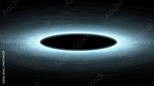 Fototapeta A simple vector graphic of an oval lens with the center in light blue and edges in dark grey on a black background. 