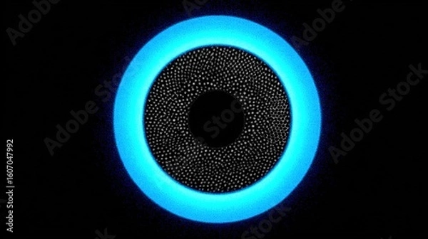 Fototapeta A simple vector graphic of an oval lens with the center in light blue and edges in dark grey on a black background. 