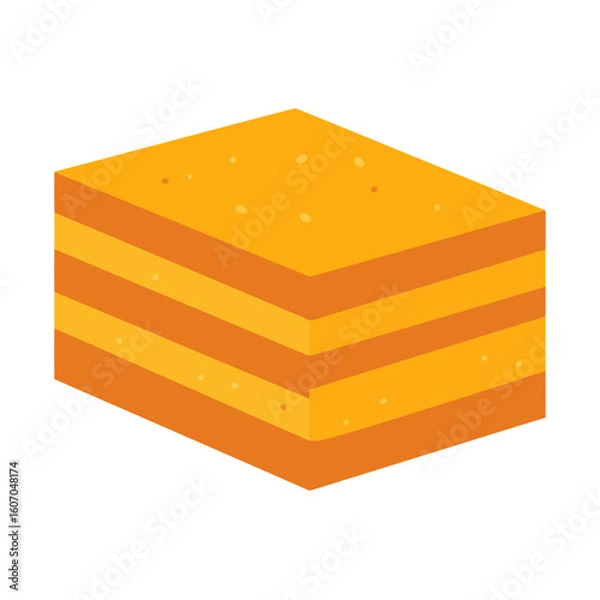 Fototapeta Isometric illustration of a square layered orange dessert with nutty specks.