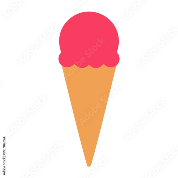 Obraz Minimalist flat design icon of a single pink ice cream scoop on a wafer cone.