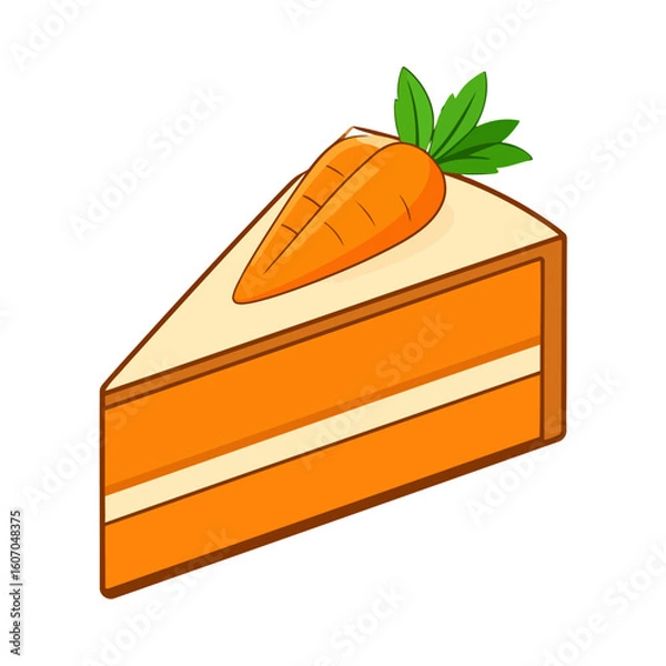 Fototapeta A delicious slice of layered carrot cake with cream frosting and a decorative carrot garnish.