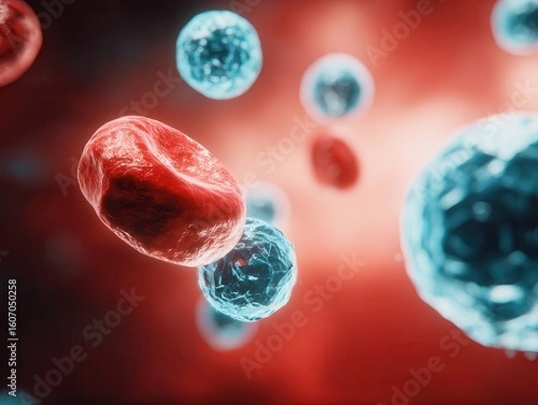 Obraz Microscopic view of red blue cells in abstract background